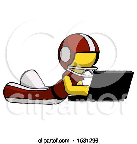 Yellow Football Player Man Using Laptop Computer While Lying on Floor Side Angled View by Leo Blanchette