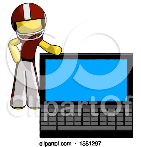 Yellow Football Player Man Beside Large Laptop Computer, Leaning Against It by Leo Blanchette