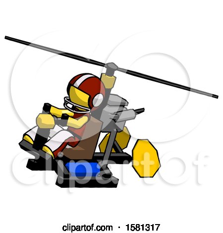 Yellow Football Player Man Flying in Gyrocopter Front Side Angle Top View by Leo Blanchette
