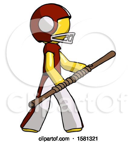 Yellow Football Player Man Holding Bo Staff in Sideways Defense Pose by Leo Blanchette