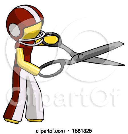 Yellow Football Player Man Holding Giant Scissors Cutting out Something by Leo Blanchette