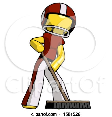 Yellow Football Player Man Cleaning Services Janitor Sweeping Floor with Push Broom by Leo Blanchette