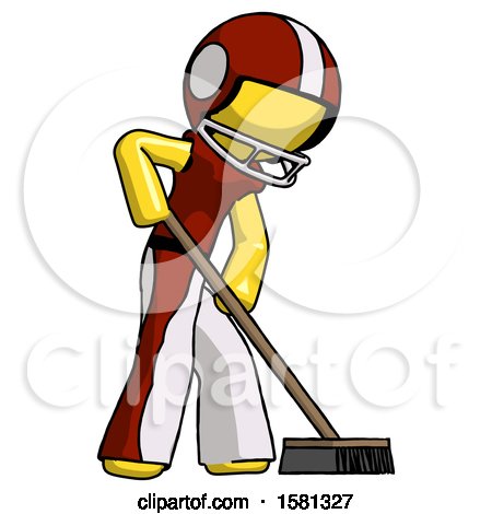 Yellow Football Player Man Cleaning Services Janitor Sweeping Side View by Leo Blanchette