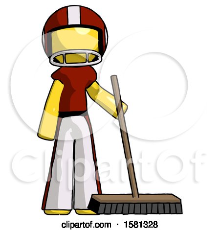 Yellow Football Player Man Standing with Industrial Broom by Leo Blanchette