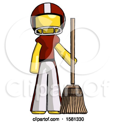 Yellow Football Player Man Standing with Broom Cleaning Services by Leo Blanchette