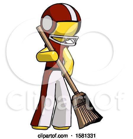 Yellow Football Player Man Sweeping Area with Broom by Leo Blanchette