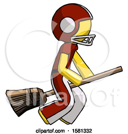 Yellow Football Player Man Flying on Broom by Leo Blanchette