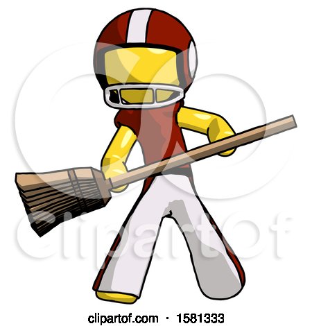 Yellow Football Player Man Broom Fighter Defense Pose by Leo Blanchette