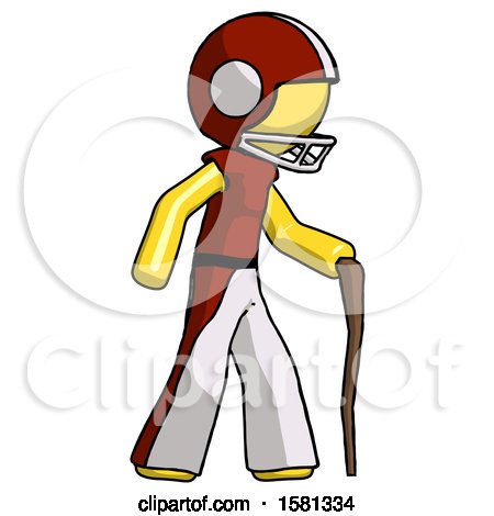 Yellow Football Player Man Walking with Hiking Stick by Leo Blanchette