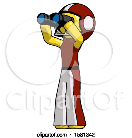 Yellow Football Player Man Looking Through Binoculars to the Left by Leo Blanchette