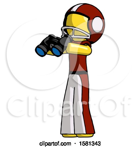 Yellow Football Player Man Holding Binoculars Ready to Look Left by Leo Blanchette