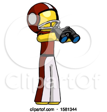Yellow Football Player Man Holding Binoculars Ready to Look Right by Leo Blanchette