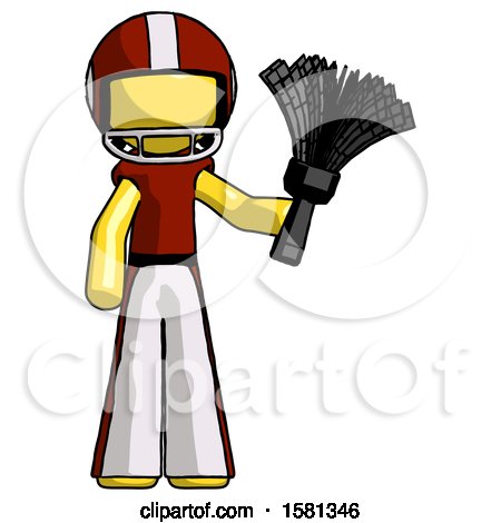 Yellow Football Player Man Holding Feather Duster Facing Forward by Leo Blanchette