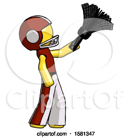 Yellow Football Player Man Dusting with Feather Duster Upwards by Leo Blanchette