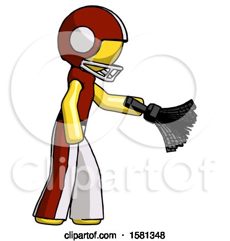 Yellow Football Player Man Dusting with Feather Duster Downwards by Leo Blanchette