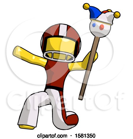 Yellow Football Player Man Holding Jester Staff Posing Charismatically by Leo Blanchette