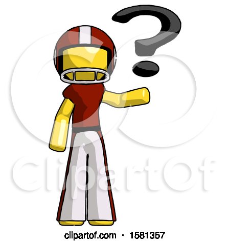Yellow Football Player Man Holding Question Mark to Right by Leo Blanchette