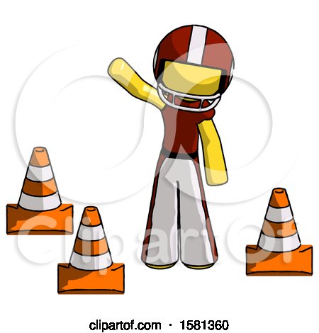 Yellow Football Player Man Standing by Traffic Cones Waving by Leo Blanchette