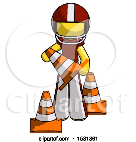 Yellow Football Player Man Holding a Traffic Cone by Leo Blanchette