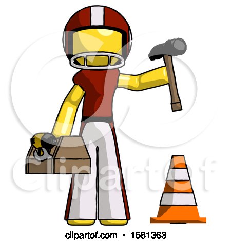 Yellow Football Player Man Under Construction Concept, Traffic Cone and Tools by Leo Blanchette