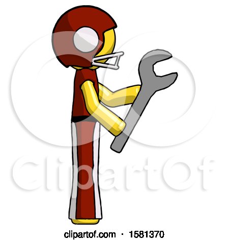 Yellow Football Player Man Using Wrench Adjusting Something to Right by Leo Blanchette