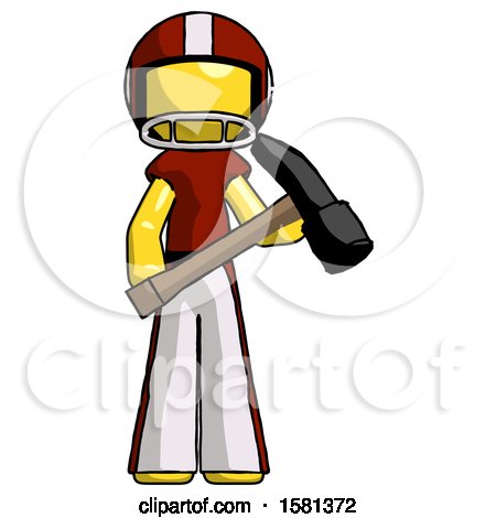 Yellow Football Player Man Holding Hammer Ready to Work by Leo Blanchette