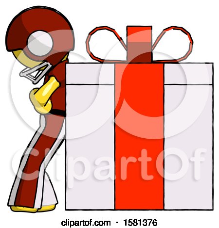 Yellow Football Player Man Gift Concept - Leaning Against Large Present by Leo Blanchette