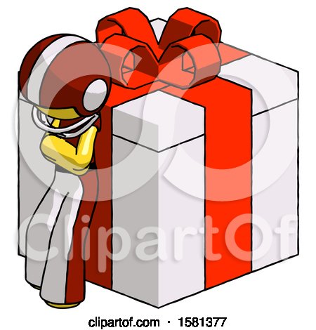 Yellow Football Player Man Leaning on Gift with Red Bow Angle View by Leo Blanchette