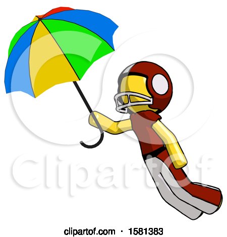 Yellow Football Player Man Flying with Rainbow Colored Umbrella by Leo Blanchette