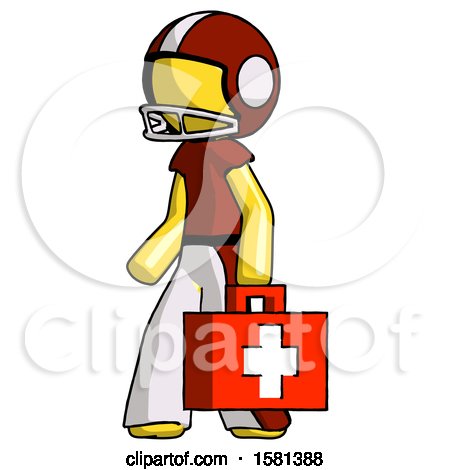Yellow Football Player Man Walking with Medical Aid Briefcase to Left by Leo Blanchette