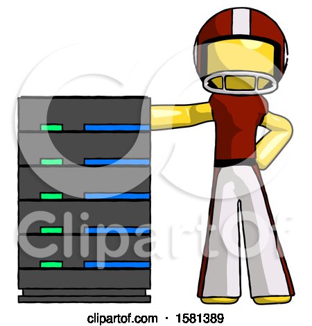 Yellow Football Player Man with Server Rack Leaning Confidently Against It by Leo Blanchette