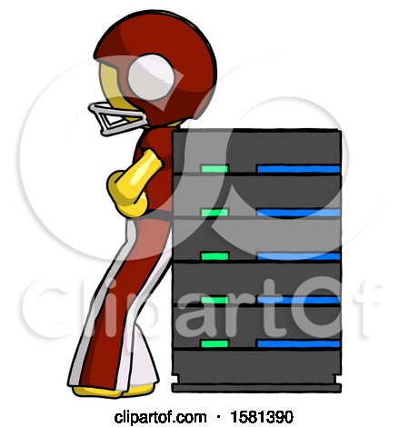 Yellow Football Player Man Resting Against Server Rack by Leo Blanchette