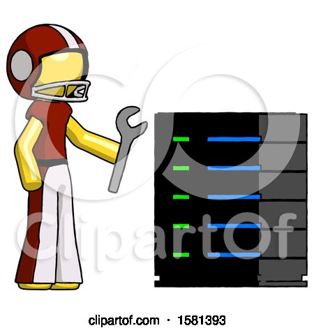 Yellow Football Player Man Server Administrator Doing Repairs by Leo Blanchette