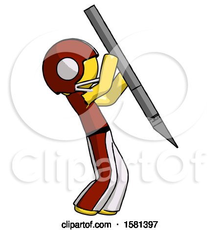 Yellow Football Player Man Stabbing or Cutting with Scalpel by Leo Blanchette