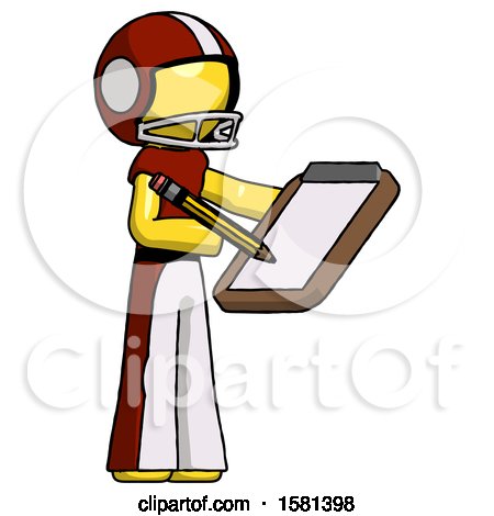 Yellow Football Player Man Using Clipboard and Pencil by Leo Blanchette