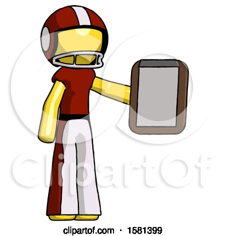 Yellow Football Player Man Showing Clipboard to Viewer by Leo Blanchette