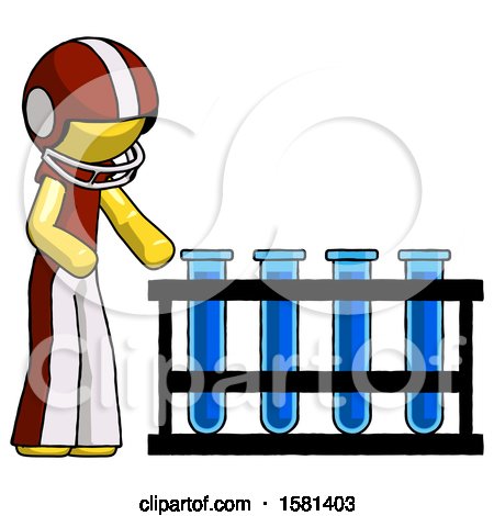Yellow Football Player Man Using Test Tubes or Vials on Rack by Leo Blanchette