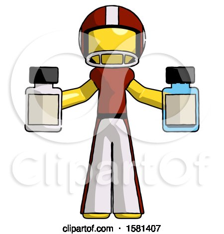 Yellow Football Player Man Holding Two Medicine Bottles by Leo Blanchette