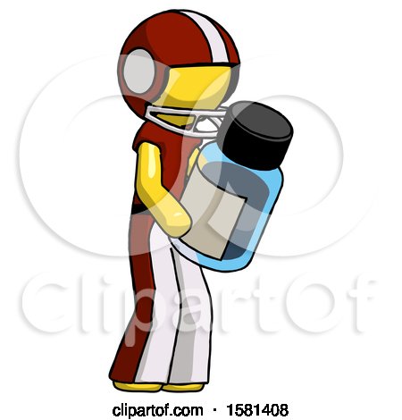 Yellow Football Player Man Holding Glass Medicine Bottle by Leo Blanchette