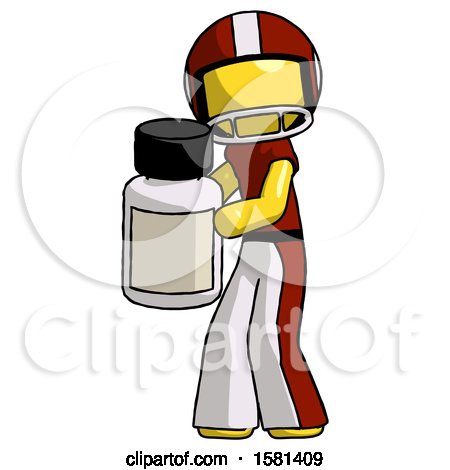 Yellow Football Player Man Holding White Medicine Bottle by Leo Blanchette