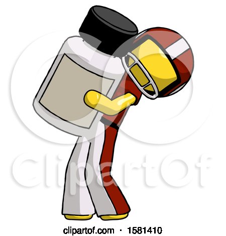 Yellow Football Player Man Holding Large White Medicine Bottle by Leo Blanchette