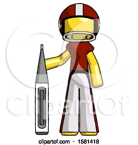 Yellow Football Player Man Standing with Large Thermometer by Leo Blanchette