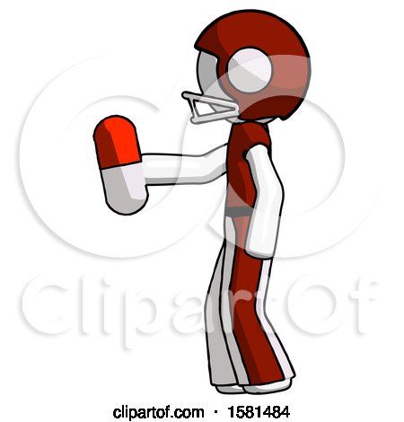 White Football Player Man Holding Red Pill Walking to Left by Leo Blanchette