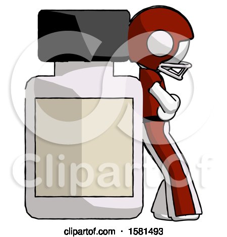 White Football Player Man Leaning Against Large Medicine Bottle by Leo Blanchette