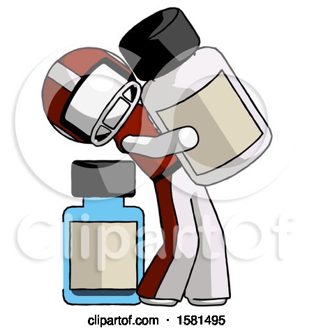 White Football Player Man Holding Large White Medicine Bottle with Bottle in Background by Leo Blanchette