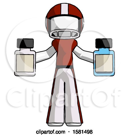White Football Player Man Holding Two Medicine Bottles by Leo Blanchette