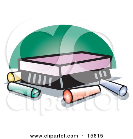 Colorful Sticks Of Chalk By An Eraser Clipart Illustration by Andy Nortnik
