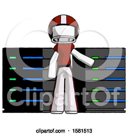 White Football Player Man with Server Racks, in Front of Two Networked Systems by Leo Blanchette