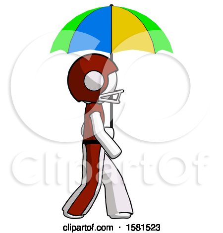 White Football Player Man Walking with Colored Umbrella by Leo Blanchette