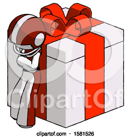 White Football Player Man Leaning on Gift with Red Bow Angle View by Leo Blanchette